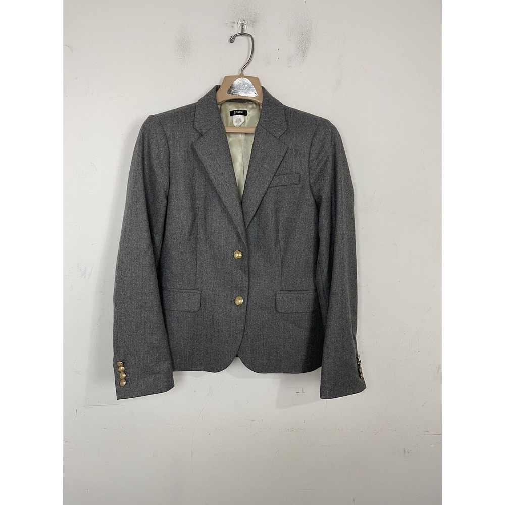 J Crew Womens Blazer 8 Gray Academia Wool School Gold Button Capsule Career